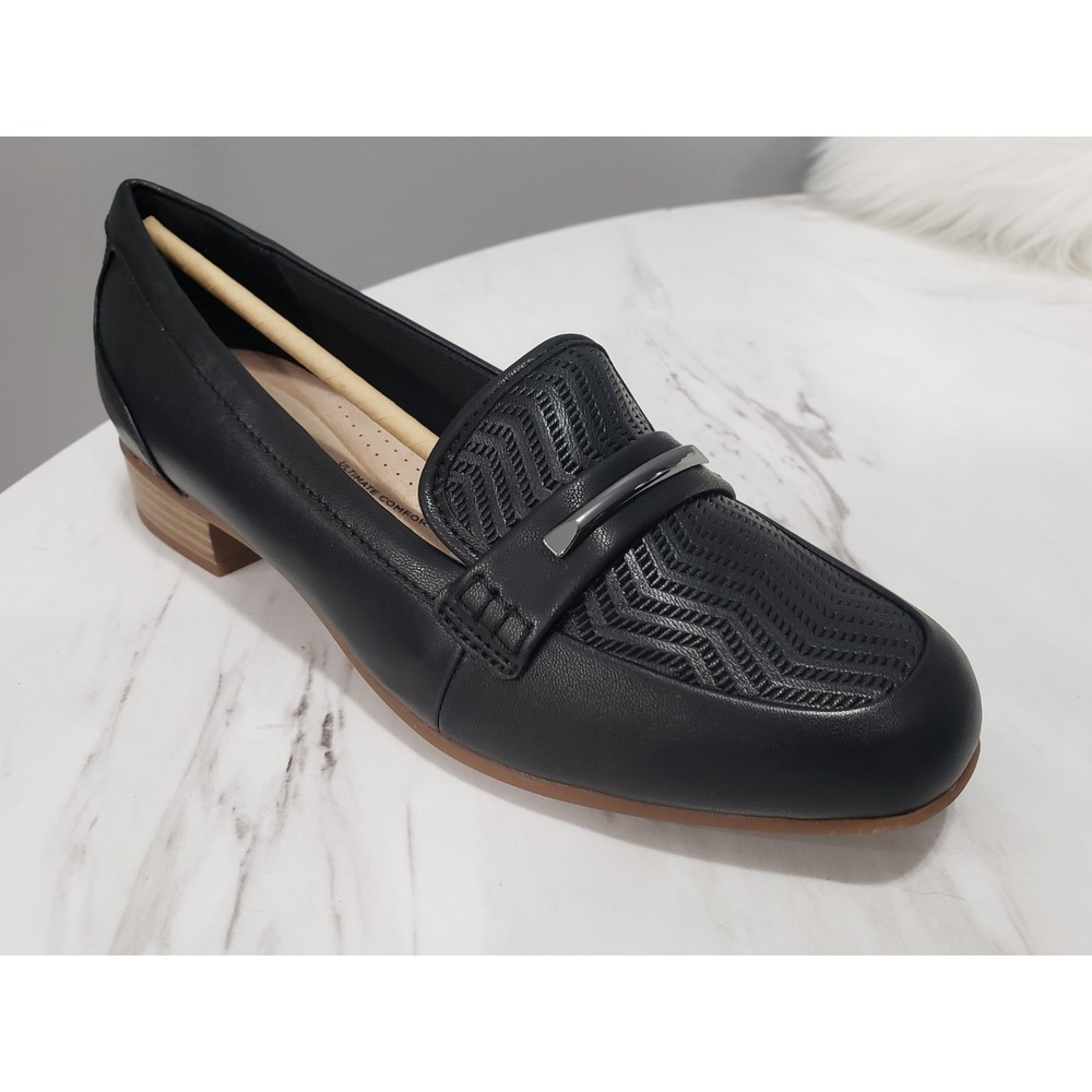 NEW NO BOX 7.5 Clarks Women's Leather Loafer Juliet Aster Black‎ Silver Slip On
